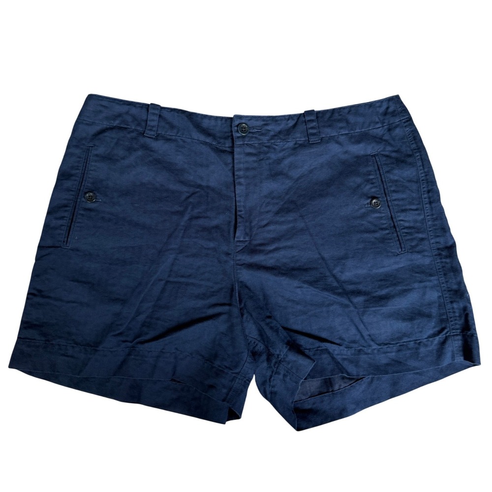 Ralph Lauren Navy Blue Linen Cotton Herringbone Shorts Womens 16 Preppy Golf